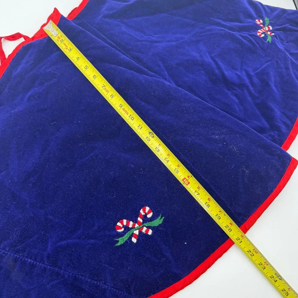 Vintage Blue Velvet Christmas Tree Skirt Teddy Bear Gingerbread 48 Inch